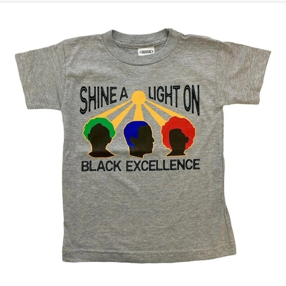 Proud by Design Shine a Light On Black Excellence‎ Graphic Tee- Gray, 10/12 NWT